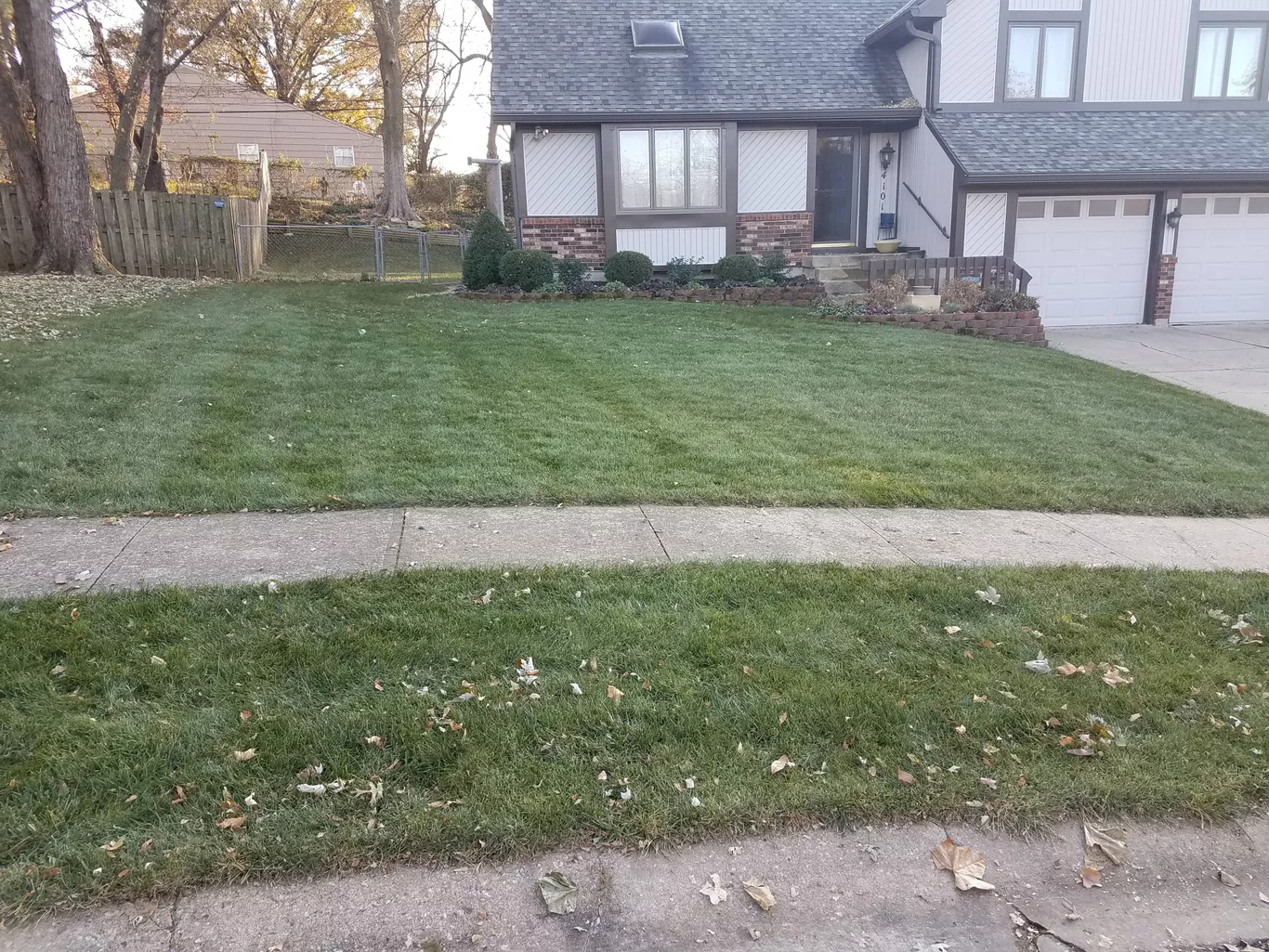 A house with newly mowed lawn and clear of leaves